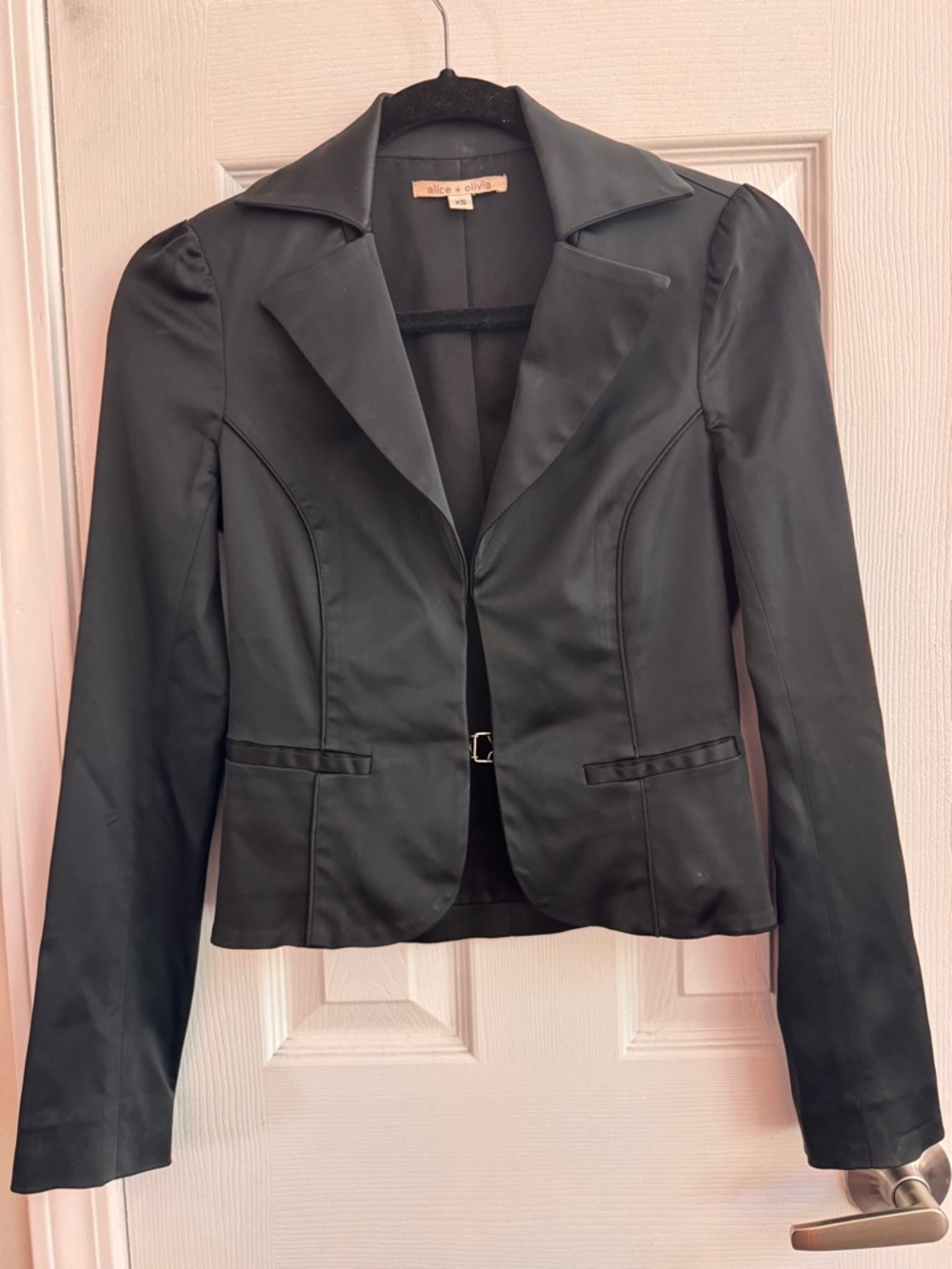 ALICE + OLIVIA Black Satin Blazer Size XS